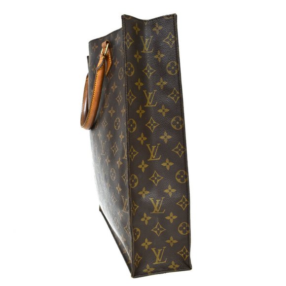 LOUIS VUITTON Logo Sac Plat Hand Tote Bag Monogram Leather Brown M51140 33MQ402 - Picture 7 of 8